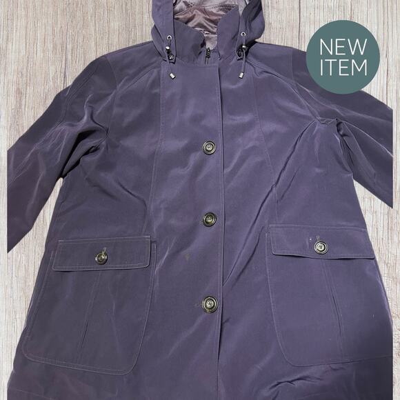 Gallery Women’s Hooded Jacket Coat – Size XL – Purple – Button Front – Pockets - Picture 2 of 6